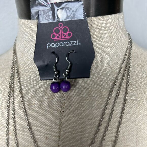 Paparazzi Elegant Purple and Silver Necklace and Earrings Set - Picture 2 of 3